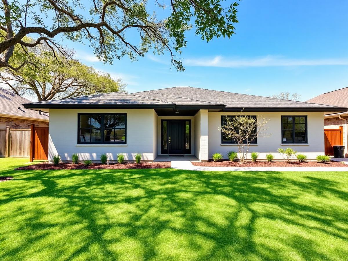 Modern single-family home with a green lawn in an Austin, Texas neighborhood